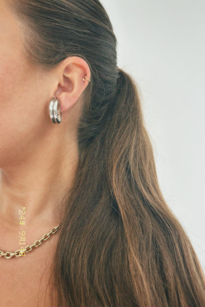 Vintage silver tone double hoop clip on earrings