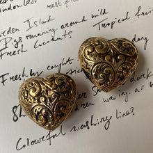 Load image into Gallery viewer, Vintage gold tone decorative heart clip on earrings
