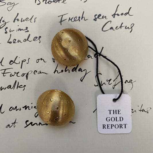 Vintage metal gold tone dotted ribble dome clip-on earrings