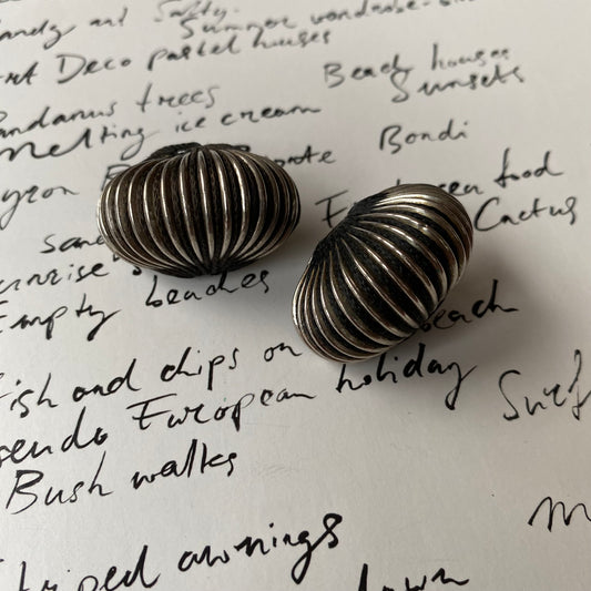 Vintage silver tone ribble dome clip on earrings