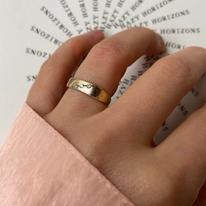 14 carat yellow and white gold signet band ring with triple diamond