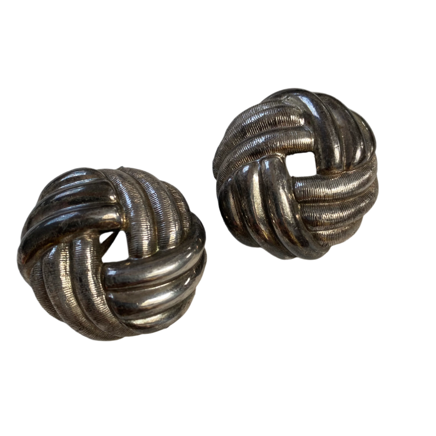 Vintage silver tone rope twist knot clip on earrings