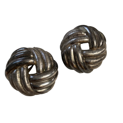 Vintage silver tone rope twist knot clip on earrings