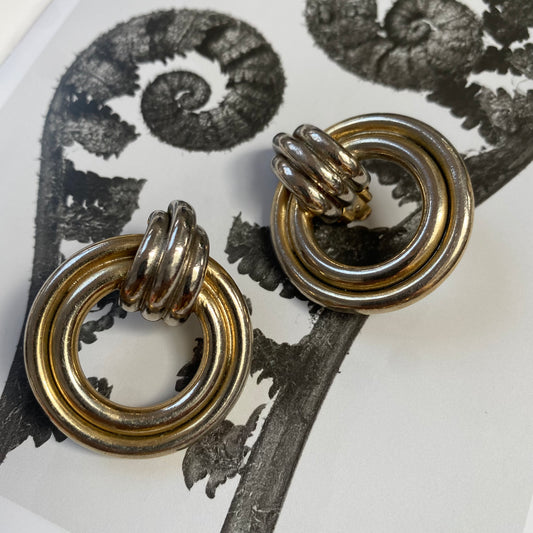 Vintage silver tone modern hoops clip on earrings