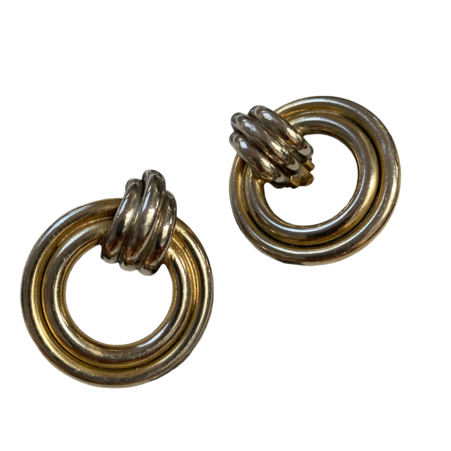 Vintage silver tone modern hoops clip on earrings