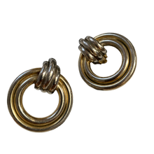 Load image into Gallery viewer, Vintage silver tone modern hoops clip on earrings
