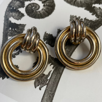 Vintage silver tone modern hoops clip on earrings