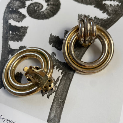 Vintage silver tone modern hoops clip on earrings
