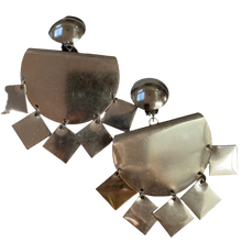 Load image into Gallery viewer, Vintage silver tone big modern dangling clip on earrings
