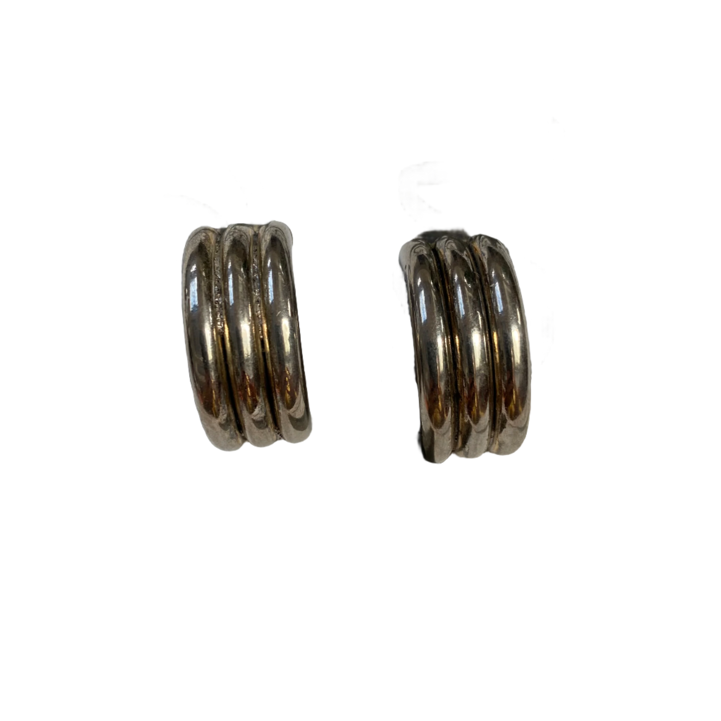 Vintage silver tone triple hoops clip on earrings
