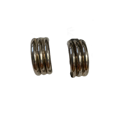 Vintage silver tone triple hoops clip on earrings