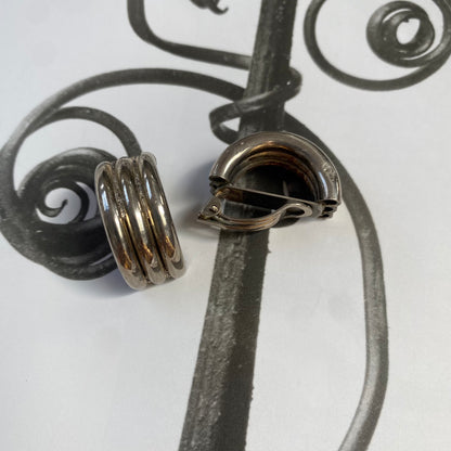 Vintage silver tone triple hoops clip on earrings
