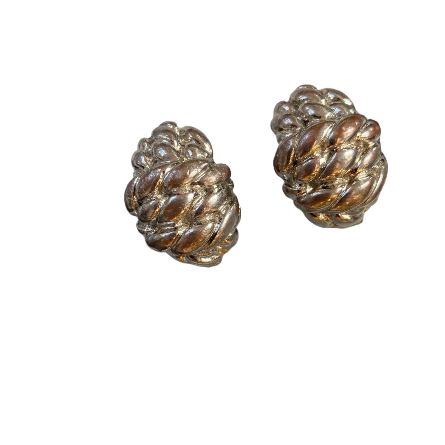 Vintage silver tone wrapped rope clip on earrings