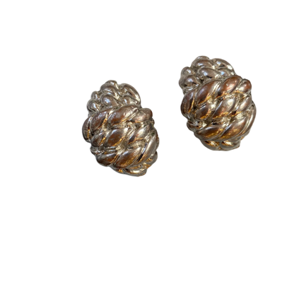 Vintage silver tone wrapped rope clip on earrings