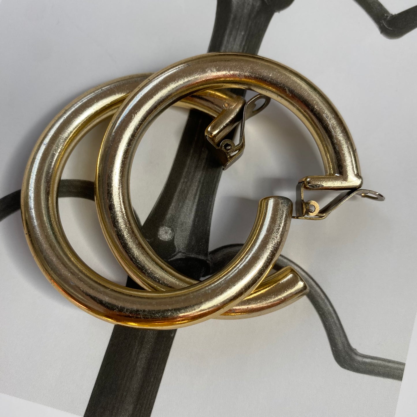 Vintage gold/silver tone big hoops clip on earrings