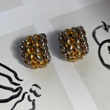 Load image into Gallery viewer, Vintage gold and silver braid tone clip on earrings
