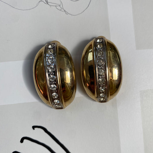 Vintage gold tone oval art deco strass clip on earrings