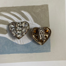 Load image into Gallery viewer, Vintage silver tone strass heart clip on earrings
