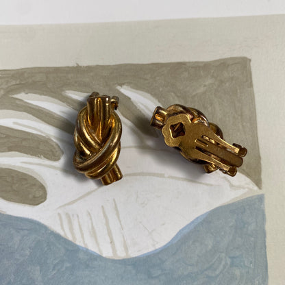 Vintage gold tone small knot clip on earrings