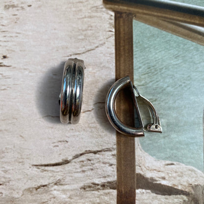 Vintage silver tone double hoop clip on earrings