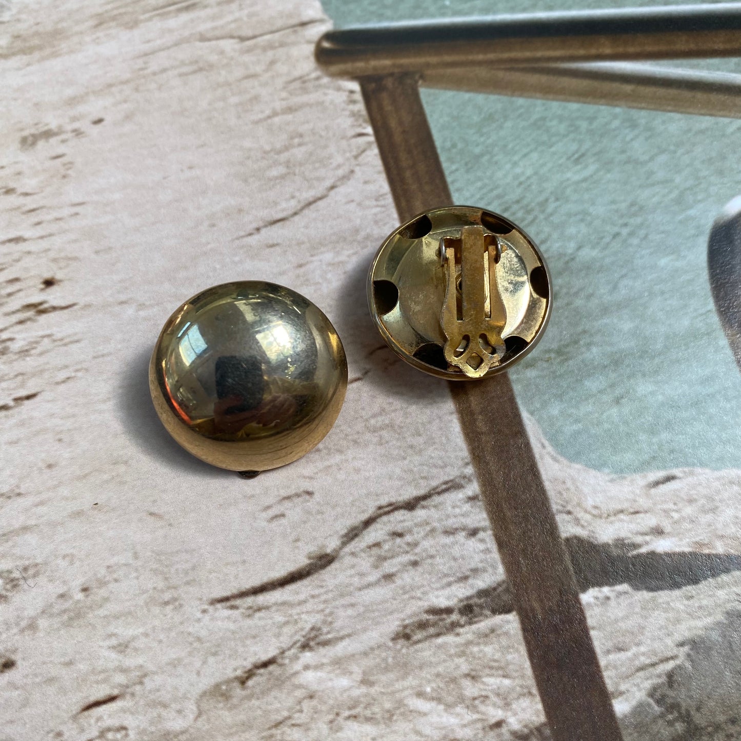 Vintage gold tone dome clip on earrings