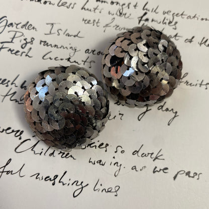 Vintage silver sequin dome clip on earrings