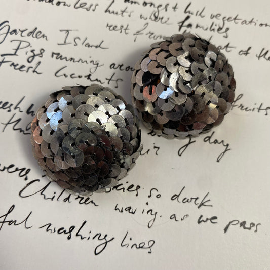 Vintage silver sequin dome clip on earrings