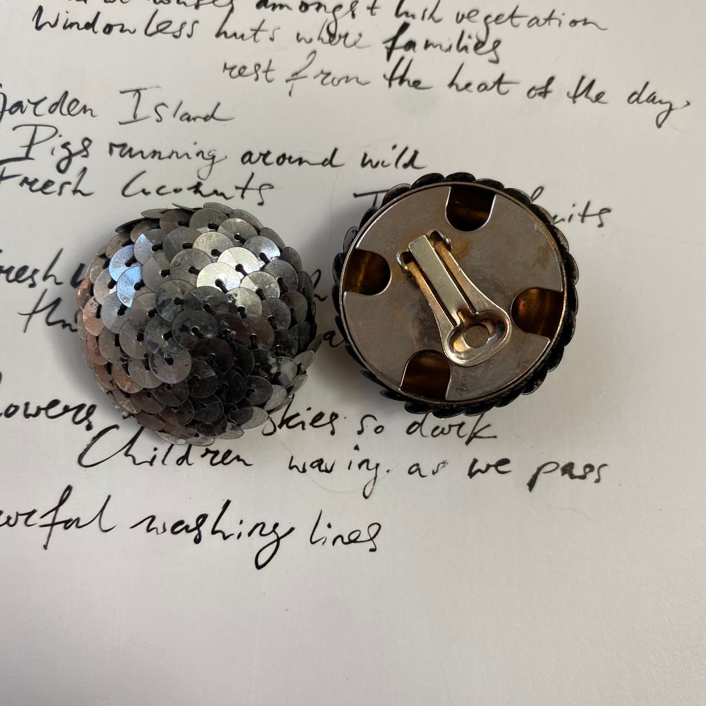 Vintage silver sequin dome clip on earrings