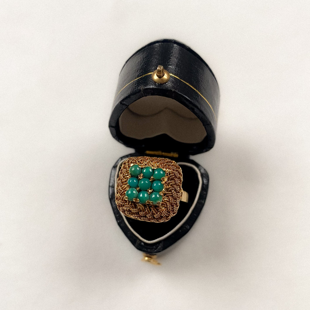 18 carat gold turquoise braided ring