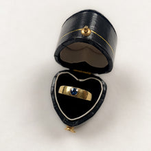 Load image into Gallery viewer, 14 carat gold modern band ring with solitaire sapphire
