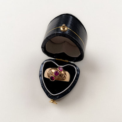 14 carat gold triple pink sapphire gypsy ring