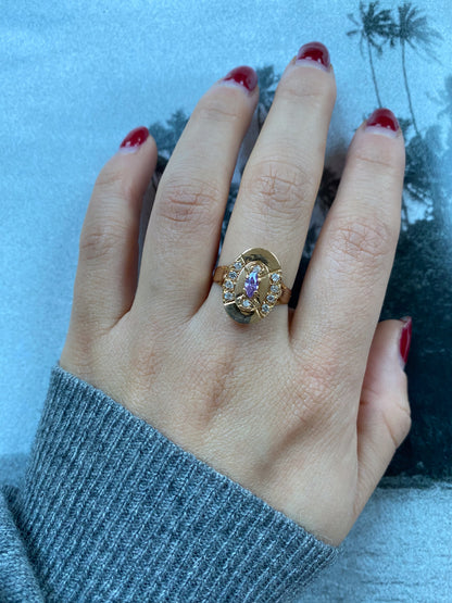 18 carat diamond and amethyst oval art deco ring