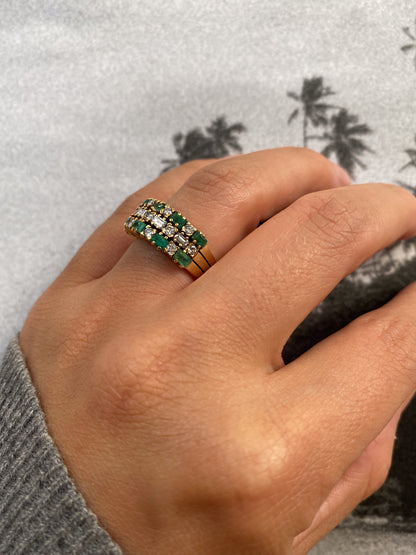 14 carat gold triple emerald and diamond ring