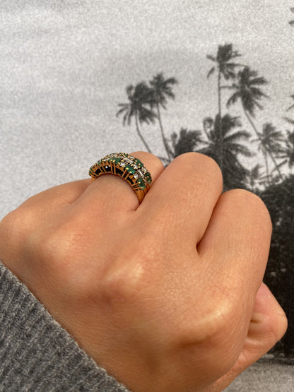 14 carat gold triple emerald and diamond ring