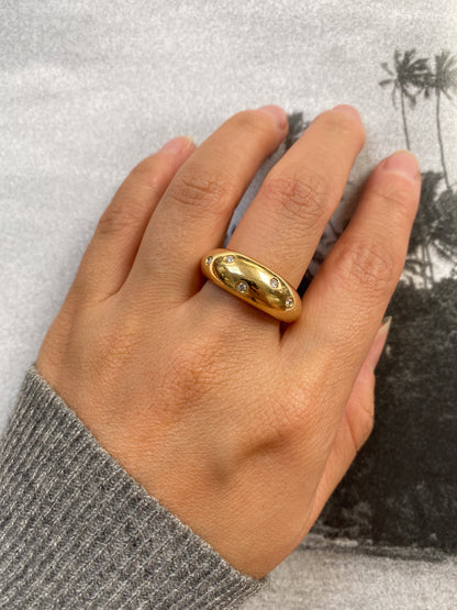 18 carat gold bold dome ring with diamonds