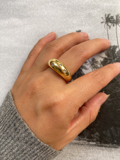 18 carat gold bold dome ring with diamonds