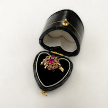 Load image into Gallery viewer, 18 carat gold flower ring with synthetic ruby
