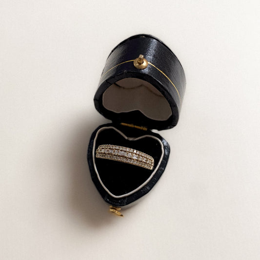 18 carat gold triple half eternity baguette and round diamond ring