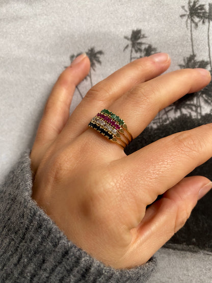 14 carat gold emerald ruby sapphire and zirkonia ring