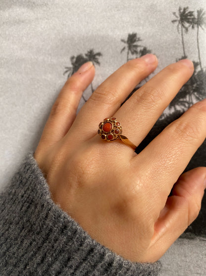14 carat gold coral cluster ring