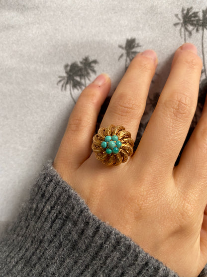 18 carat gold palm leaves and turquoise ring