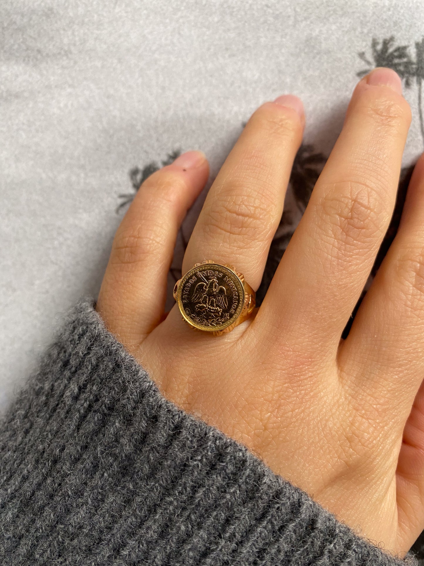 18 carat gold Mexican coin ring