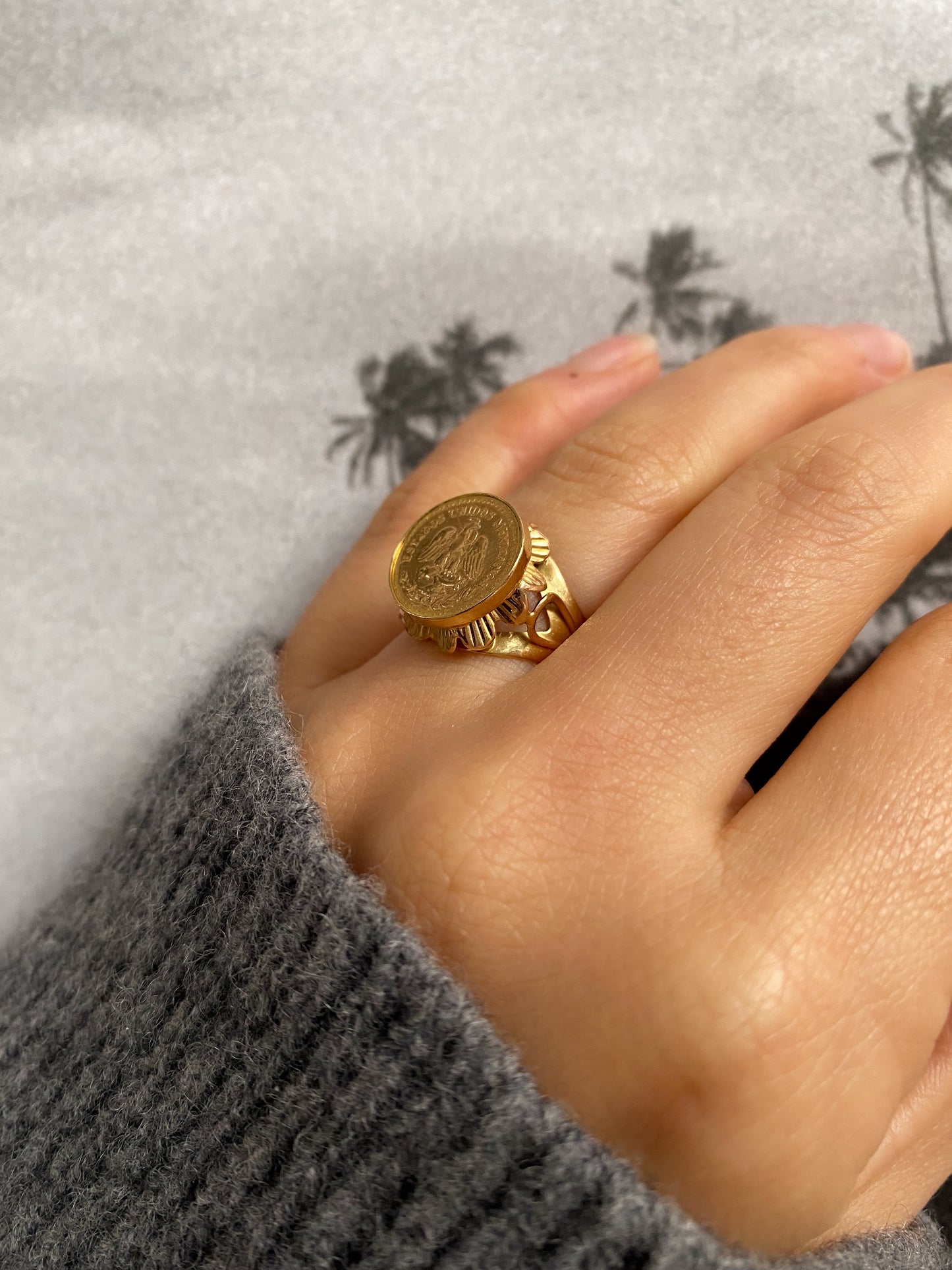 18 carat gold Mexican coin ring