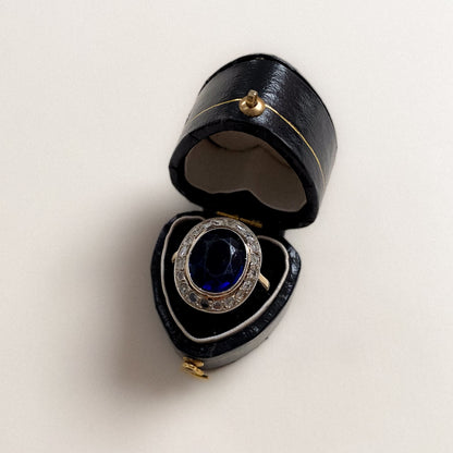 18 carat gold big sapphire and diamond cluster ring