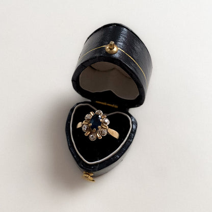 18 carat gold sapphire and diamond cluster ring