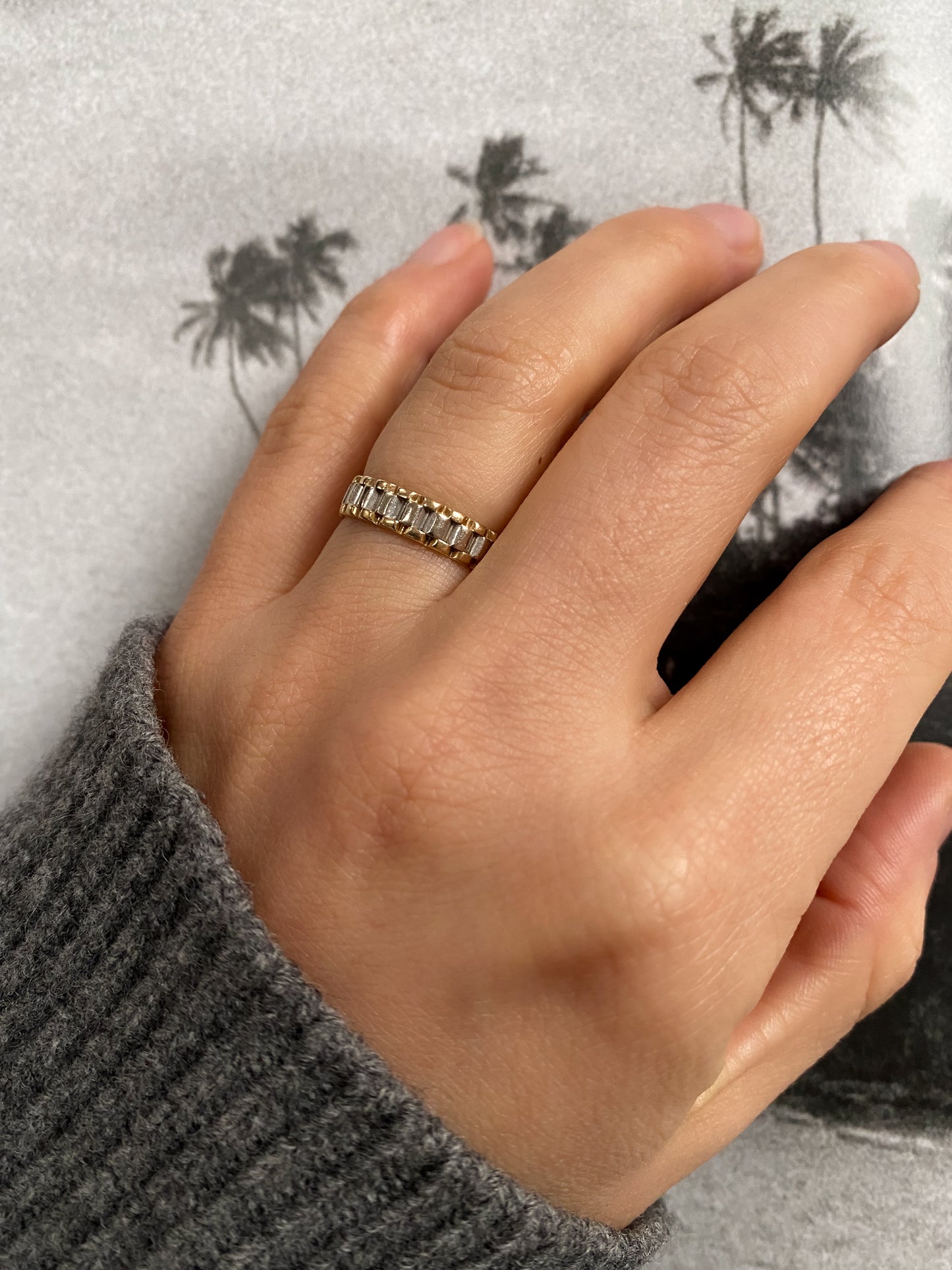 14 carat yellow and white mix gold rolex ring