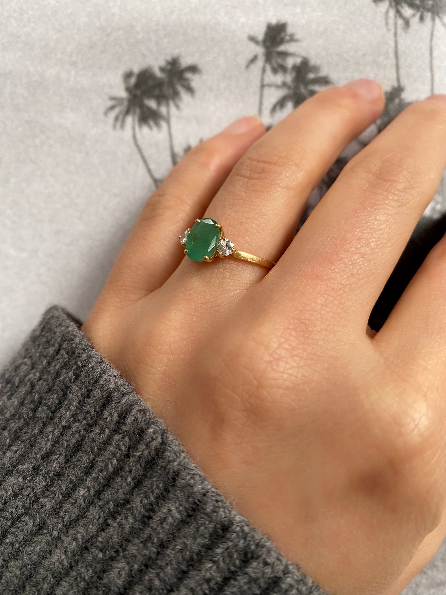 18 carat gold emerald and diamond ring