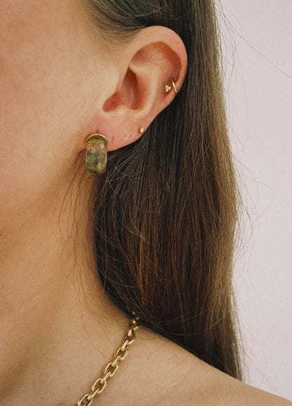 18 carat gold bold green crystal earrings