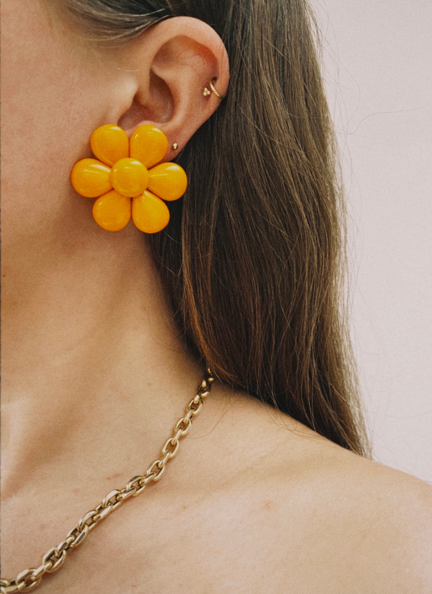 Vintage orange flower clip on earrings
