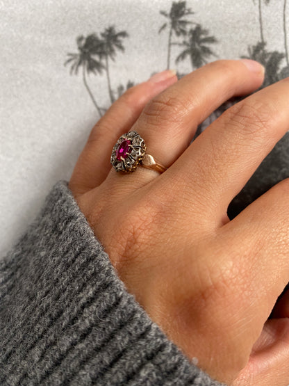 18 carat gold ruby and diamond cluster ring